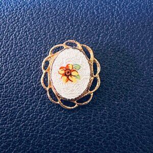 MINI Vintage Micro Guilloché Enamel Floral Lapel Pin – 1930s Italian Miniature